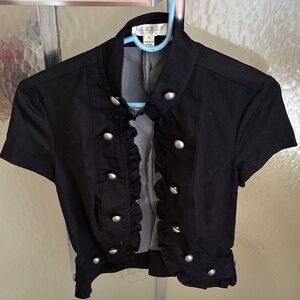 Studio Black Ruffle-Trim Military Cropped Jacket